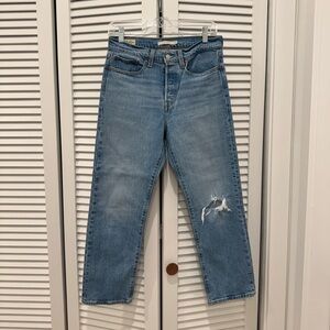 Levi’s Wedgie Straight Cropped Ankle Jeans with Vintage Wash Button Fly